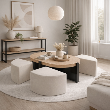 wooden table and stool set