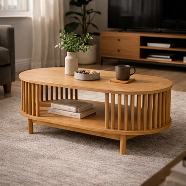 slatted wood coffee table