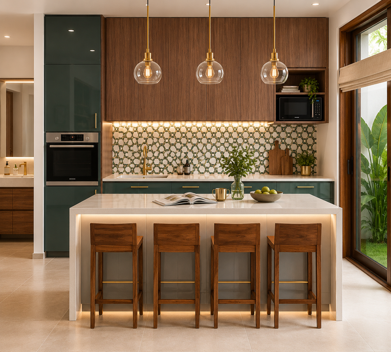 Modern kitchen with a island and bar stools