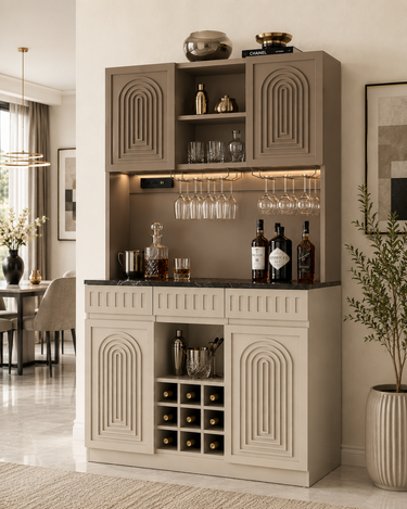 Arched Wooden Bar Cabinet Hutch