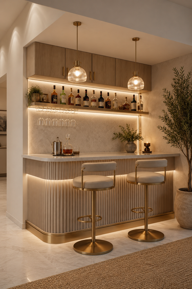 Fluted Wooden Bar Cabinet Unit