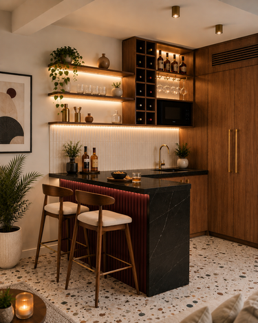 L-Shaped Wooden Bar Unit